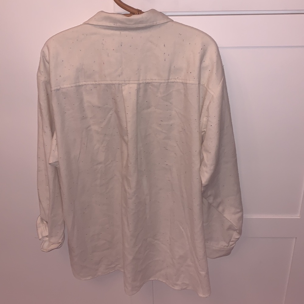 LOFT button down long sleeve blouse with colored speckles on beige size XL - Picture 6 of 15